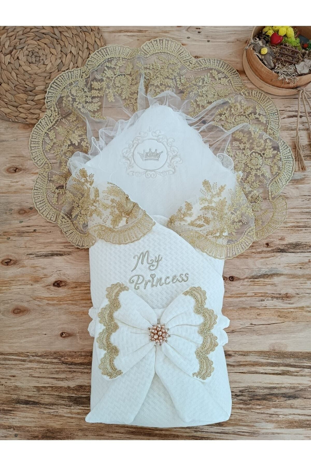 My Princess Ekru Kız Bebek Kundağı Kız Bebek Dış Kundak Battaniyesi Hastane Çıkışı Kundak