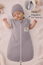 %100 Pamuklu Unisex Bebek Uyku Tulumu 0-6 Ay | Fermuarlı Şapkalı
