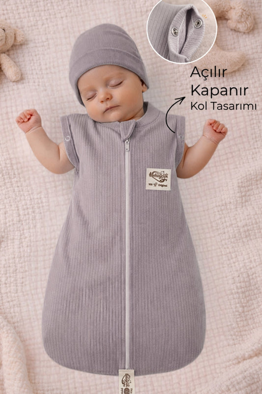 %100 Pamuklu Unisex Bebek Uyku Tulumu 0-6 Ay | Fermuarlı Şapkalı