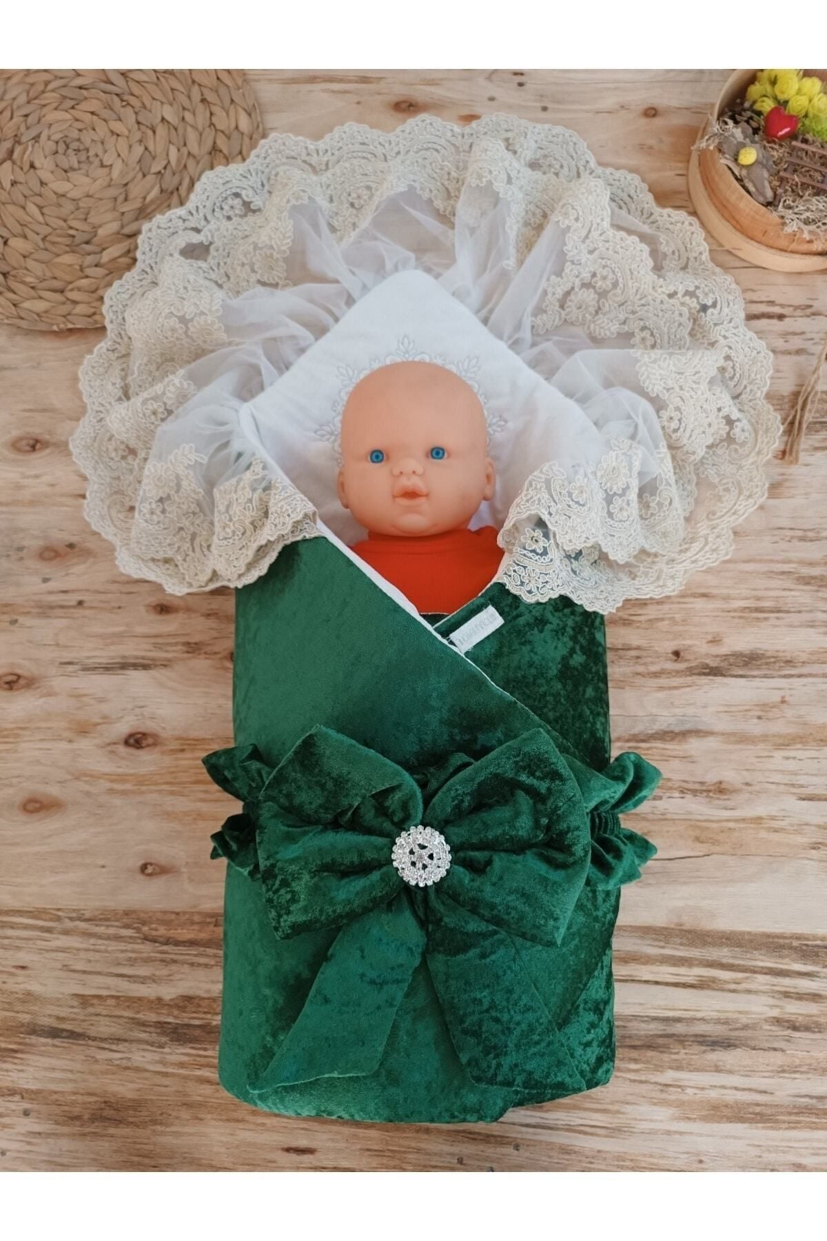 Dantelli Lüks Bebek Kundağı Unisex Bebek Dış Kundak Battaniyesi Hastane Çıkışı Mevlütlük Kundak