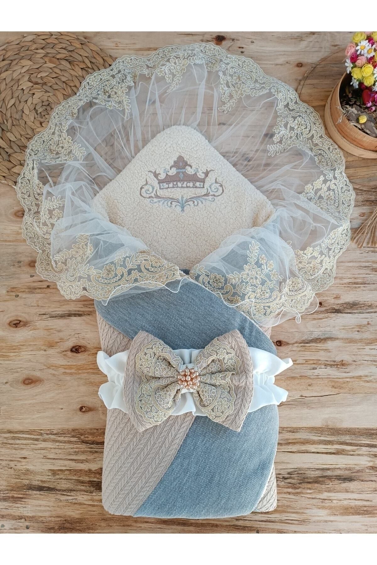 Bebek Battaniyesi Dış Kundak Triko Dantelli Bebek Kundağı Unisex Hastane Çıkışı Mevlütlük Hediyelik
