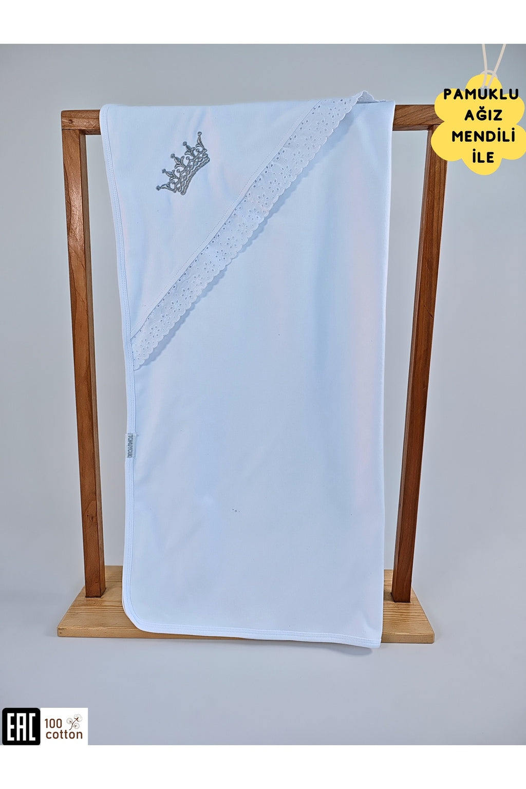 Ekru %100 Pamuklu Bebek Battaniyesi Nakışlı Kız / Erkek Puset Örtüsü Hediyelik Yenidoğan 85x85cm