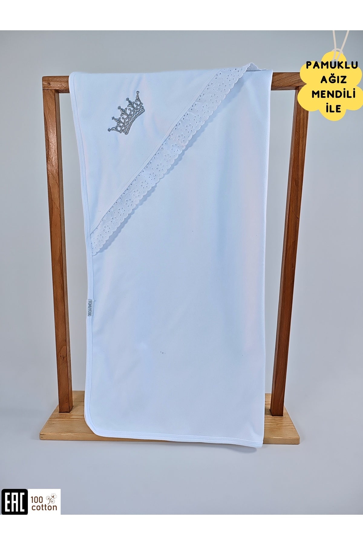 Ekru %100 Pamuklu Bebek Battaniyesi Nakışlı Kız / Erkek Puset Örtüsü Hediyelik Yenidoğan 85x85cm