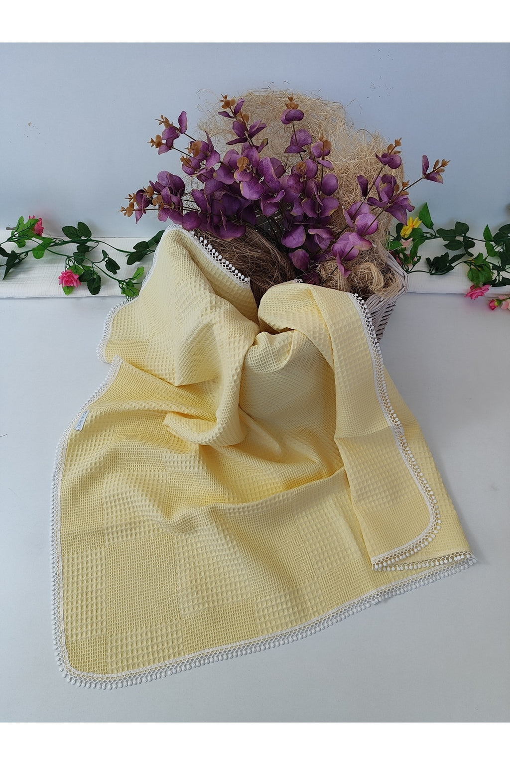 Sarı Pike Bebek Battaniyesi Doğal Organik Yaşam Örtüsü Çok Amaçlı Mevsimlik Yenidoğan 80x90 Cm