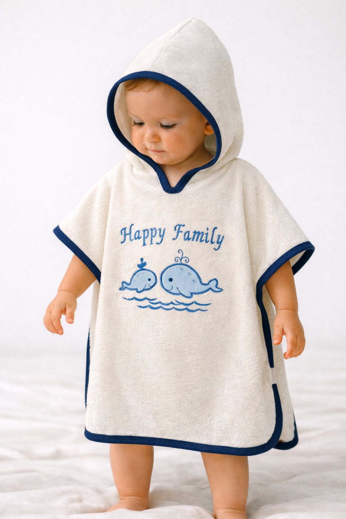%100 Pamuklu & Başlıklı Pareo Bebek Bornozu - Yumuşak & Su Emici Bebek Havlusu - Balık Nakışlı