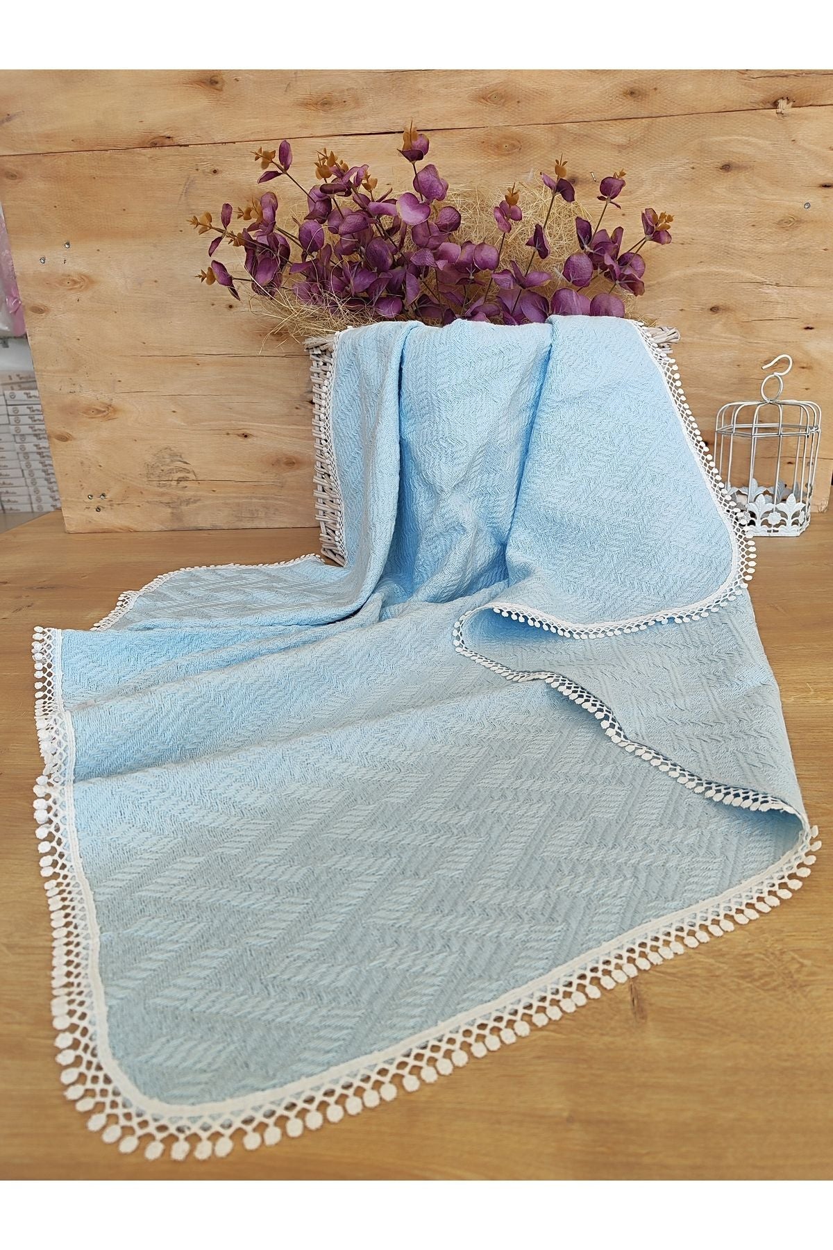 Mavi Pike Bebek Battaniyesi Doğal Organik Yaşam Örtüsü Çok Amaçlı Mevsimlik Yenidoğan 80x90 Cm