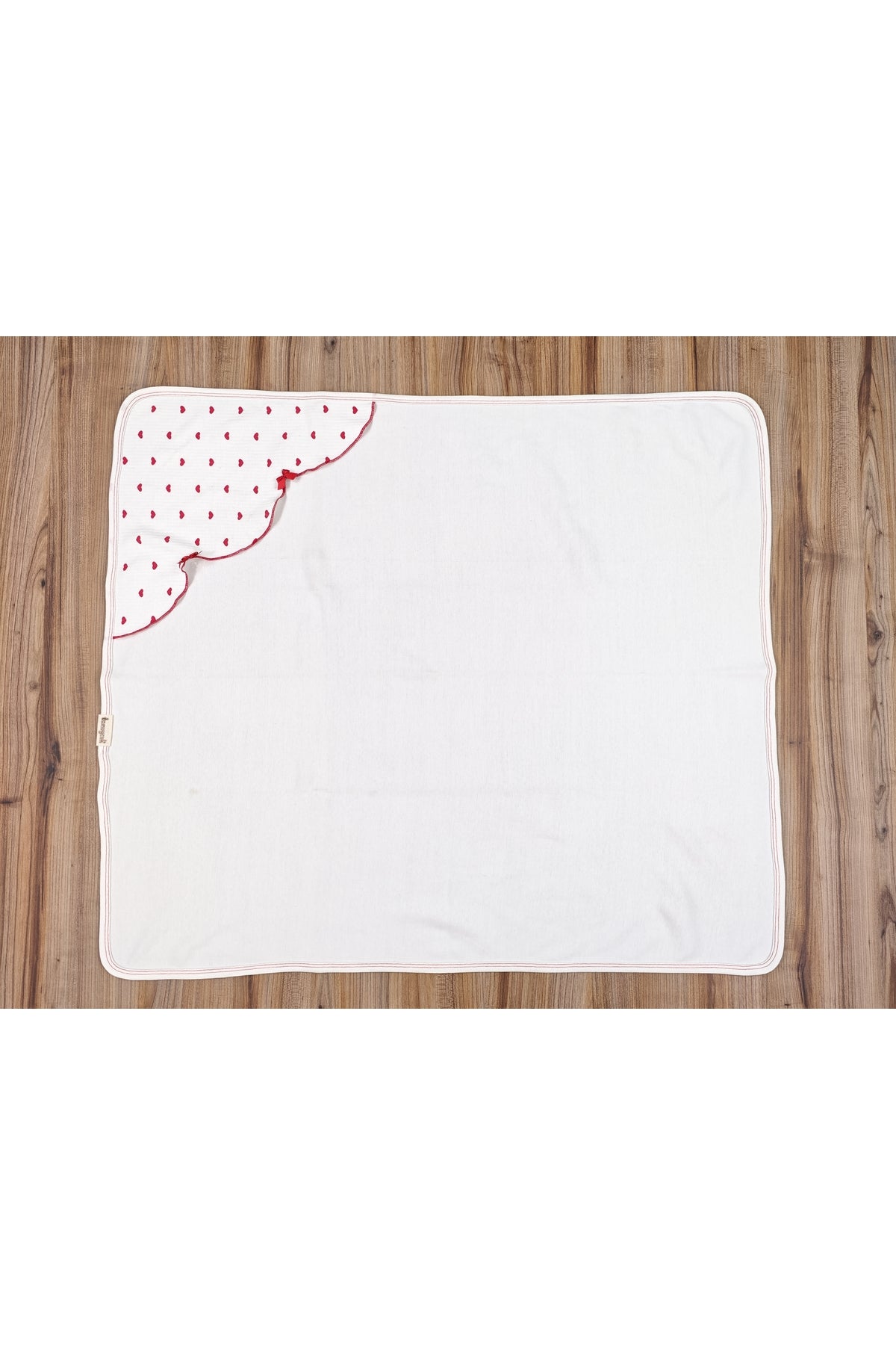 %100 Pamuklu Kalp Desenli Başlıklı Kız Bebek Battaniyesi Tek Katlı Mevsimlik Yenidoğan 90x90cm