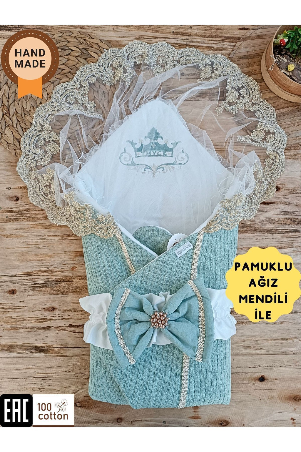 Triko Örgü Bebek Batttaniyesi Kundağı Kalın Dantelli Yenidoğan Hastane Çıkışı Hediyelik