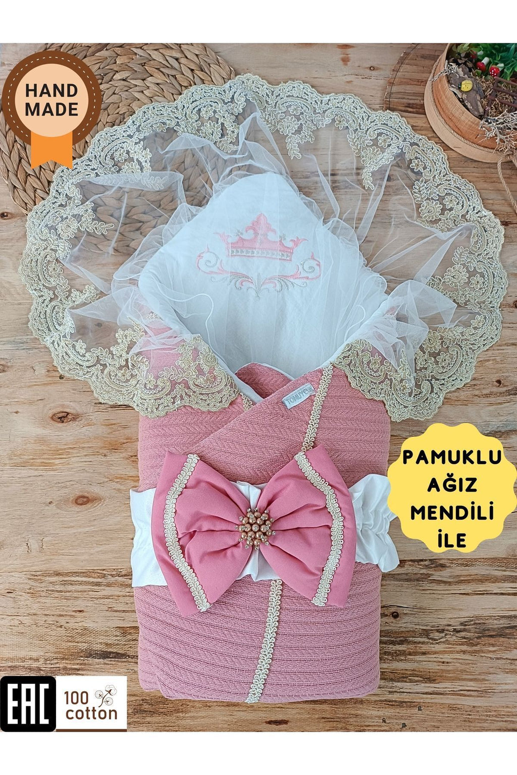 Triko Örgü Bebek Batttaniyesi Kundağı Kalın Dantelli Yenidoğan Hastane Çıkışı Hediyelik