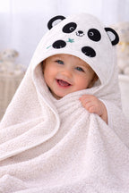 %100 Pamuklu & Başlıklı Bebek Banyo Havlusu - Panda Nakışlı & Havlu- Yumuşak & Su Emici