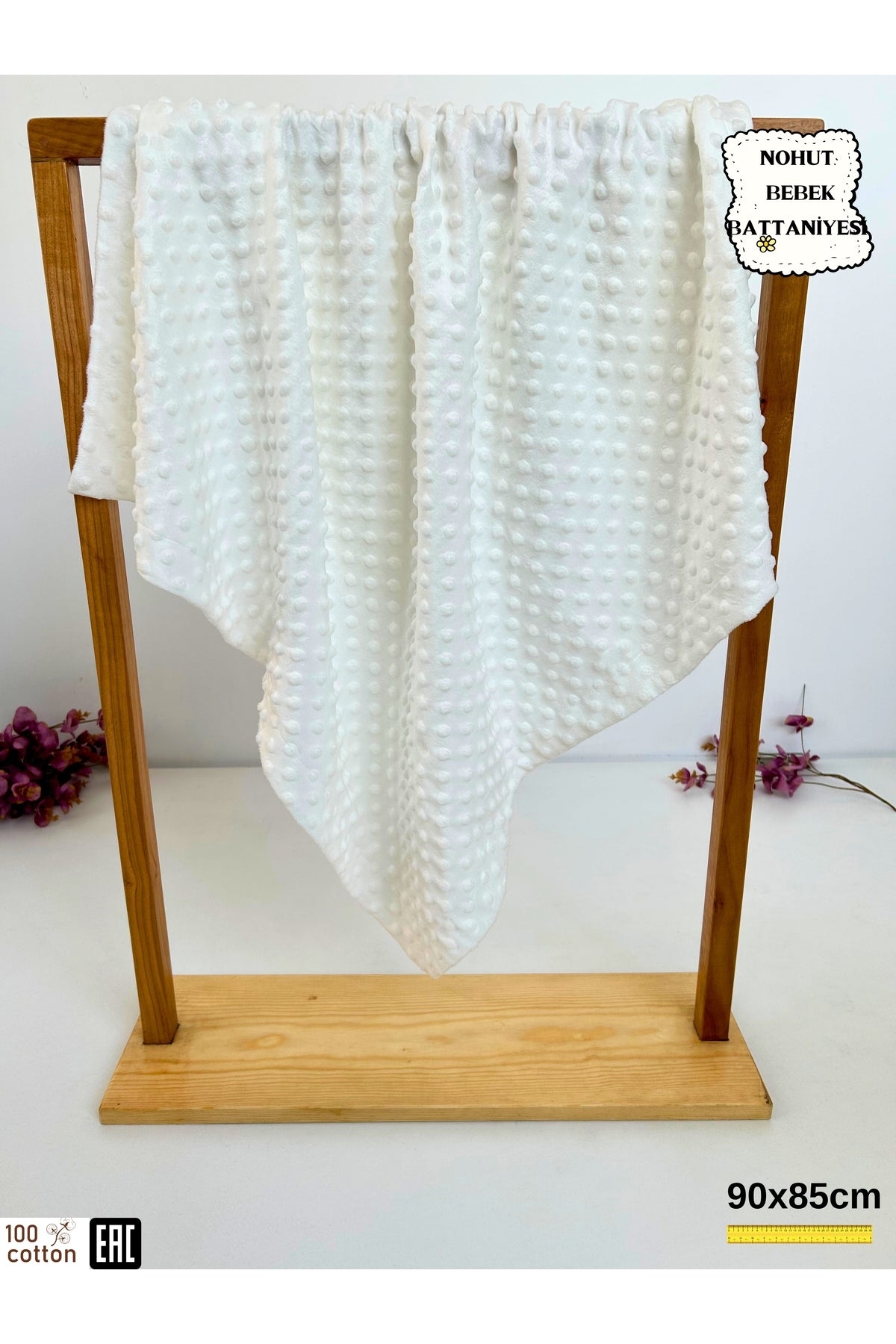 Ekru Nohut Kız / Erkek Bebek Battaniyesi & Kundağı Çift Katlı %100 Pamuklu Çok Amaçlı Örtü 90x85cm