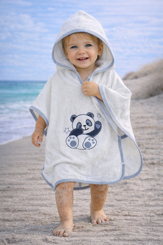 Panda Nakışlı Bebek Banyo Havlusu Pareo %100 Pamuklu Başlıklı Panço – Yumuşak Su Emici Hediyelik