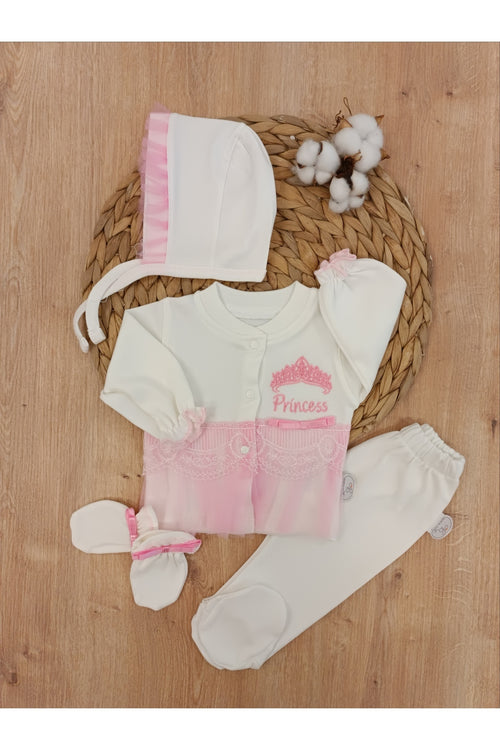 10’lu Kız Bebek Hastane Çıkışı Seti %100 Pamuklu Pembe Nakışlı