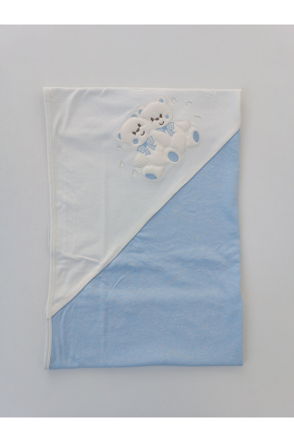 %100 Pamuklu & Mevsimlik Erkek Bebek Battaniyesi - Mavi & Ayıcık Nakışlı Bebek Örtüsü 80x90 Cm
