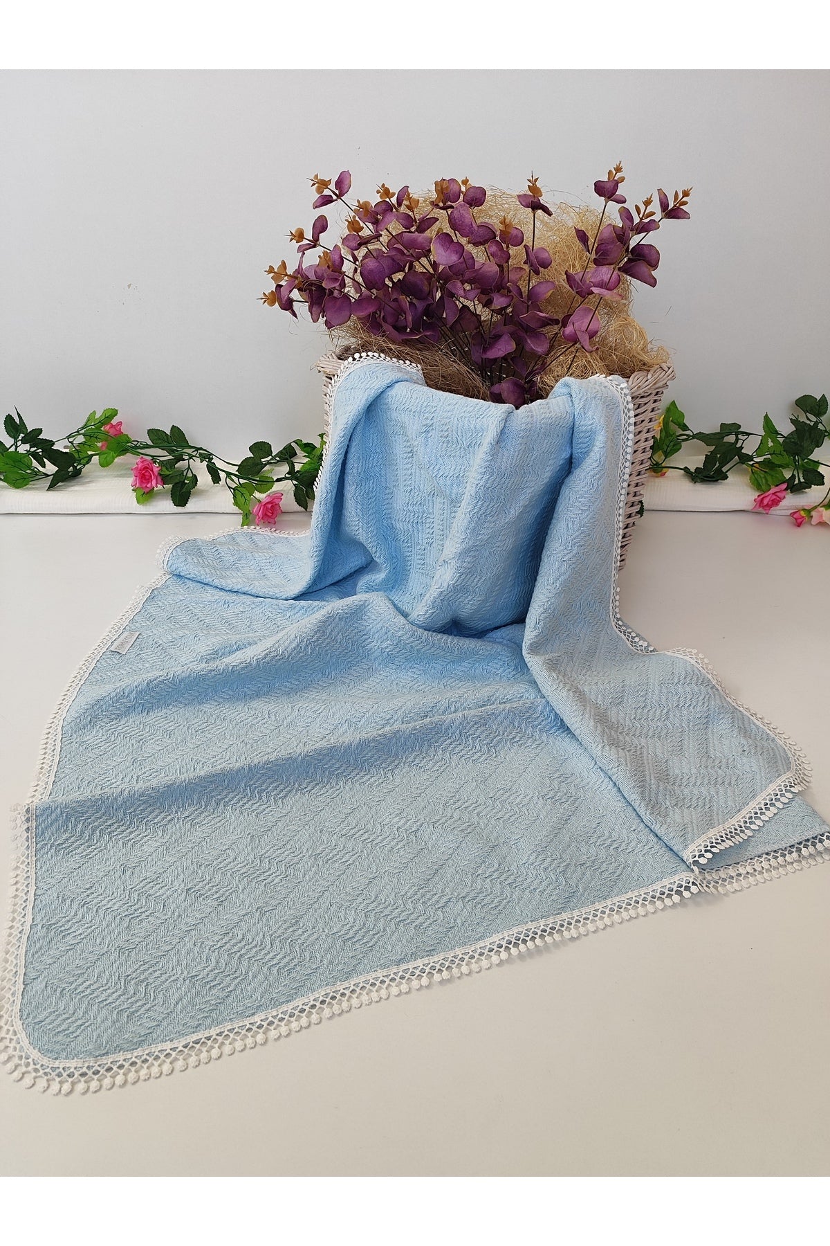 Mavi Pike Bebek Battaniyesi Doğal Organik Yaşam Örtüsü Çok Amaçlı Mevsimlik Yenidoğan 80x90 Cm