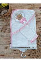 %100 Pamuklu & Başlıklı Kız Bebek Banyo Havlusu - Ayıcık Nakışlı & Yumuşak Bebek Havlusu