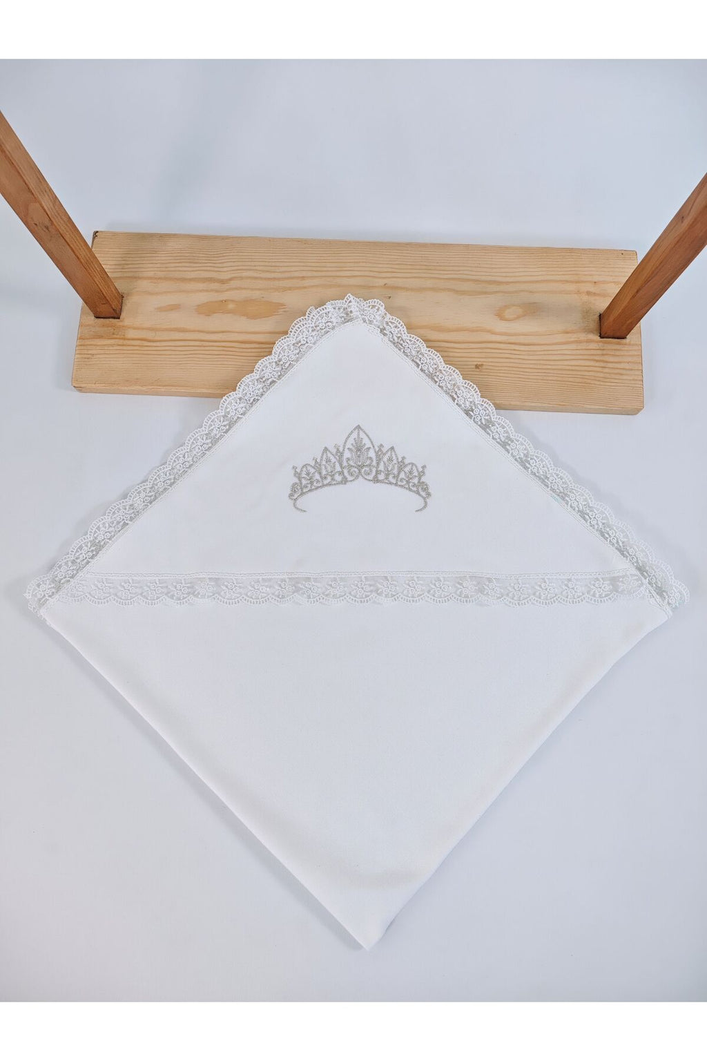 Ekru %100 Pamuklu Kız Bebek Battaniyesi Nakışlı Dantelli Puset Örtüsü Hediyelik Yenidoğan 90x90cm