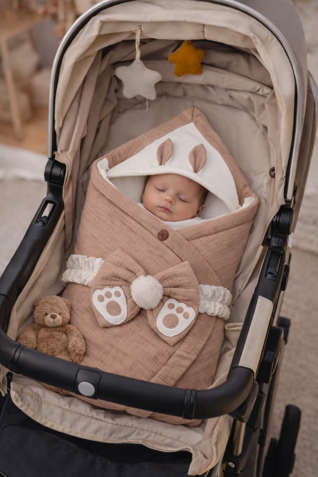 4 Kat Müslin Sütlü Kahve Bebek Kundağı Unisex Dış Kundak Battaniyesi Hastane Çıkışı Hediyelik