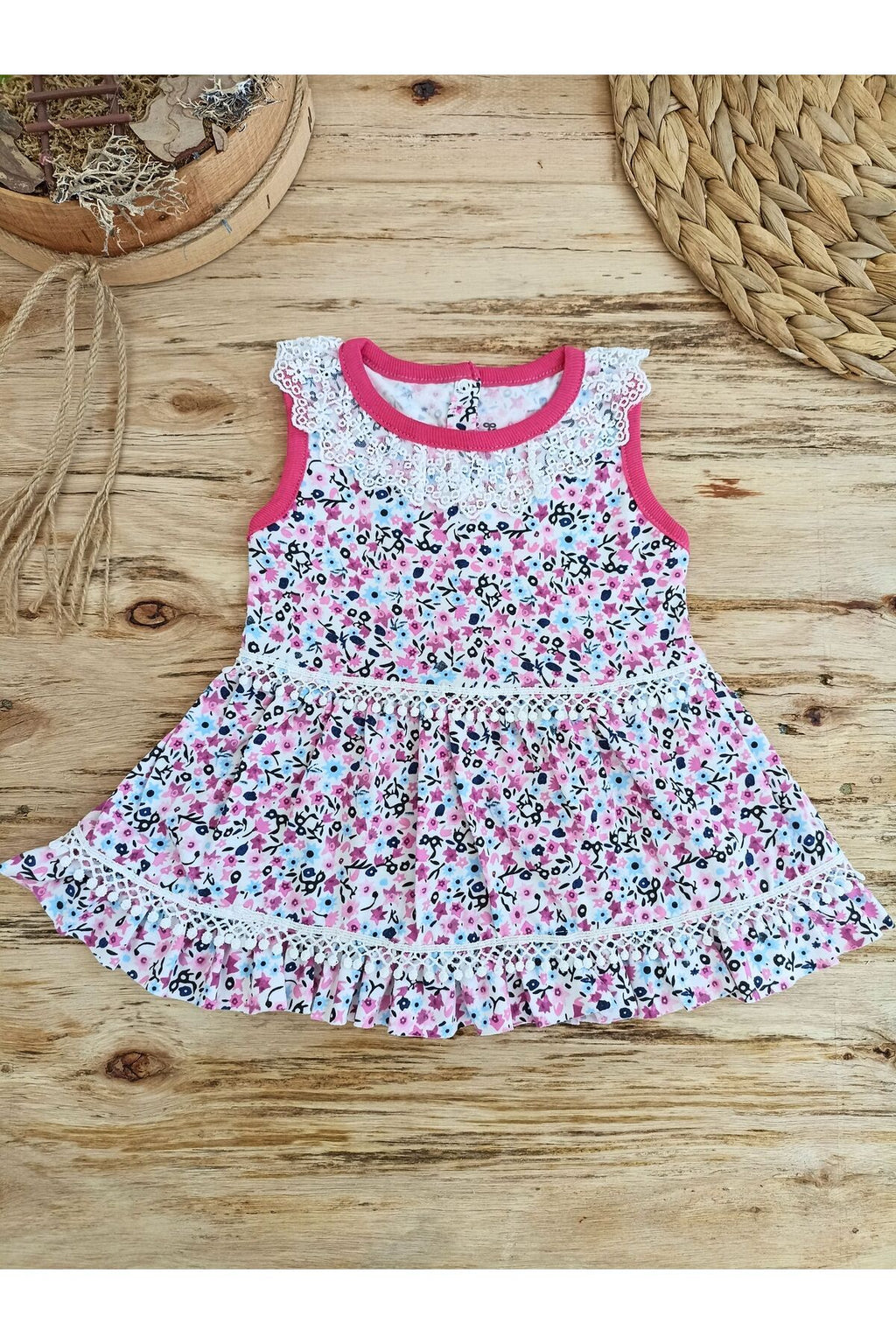 Kır Çiçeği Lila Kız Bebek Elbisesi Pamuklu Yazlık Şık Bebek Giyim Hediyelik Yenidoğan
