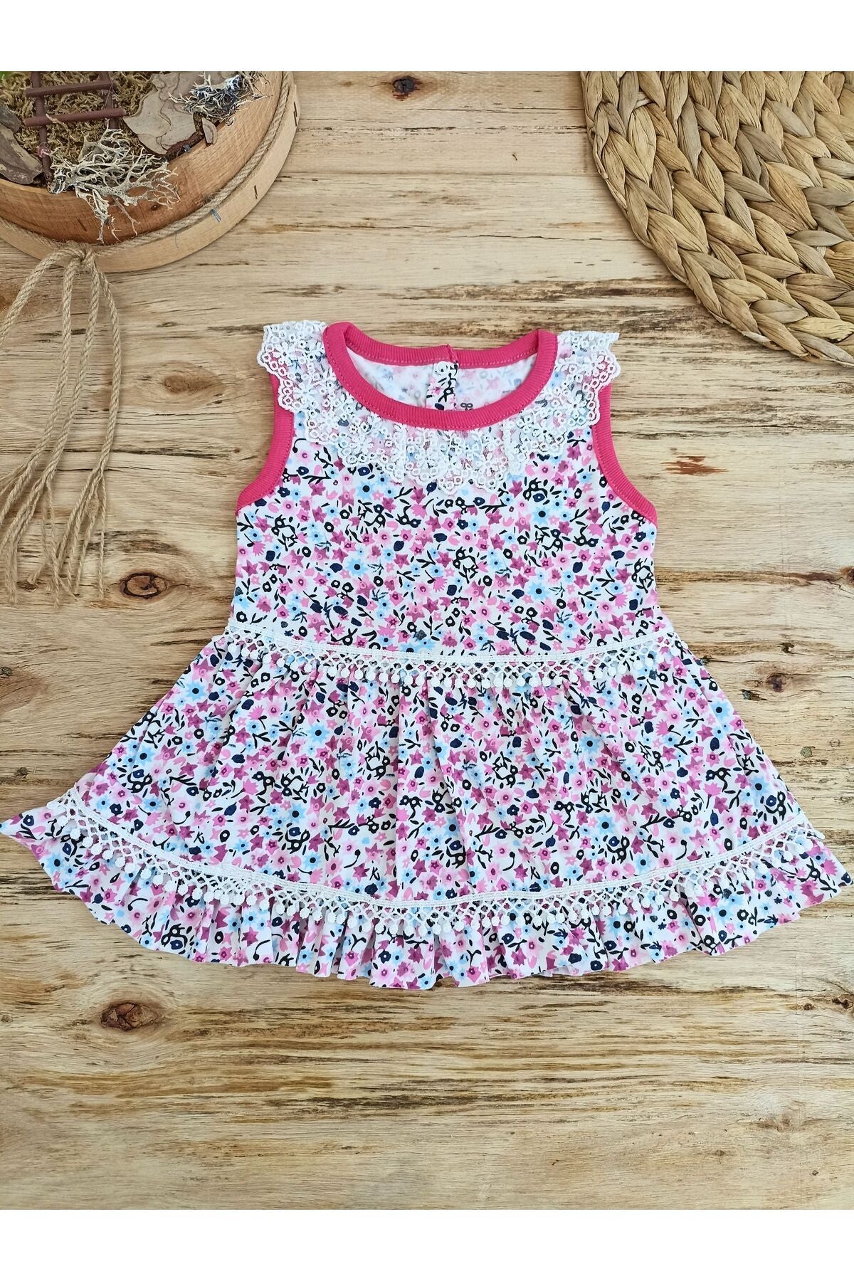 Kır Çiçeği Lila Kız Bebek Elbisesi Pamuklu Yazlık Şık Bebek Giyim Hediyelik Yenidoğan
