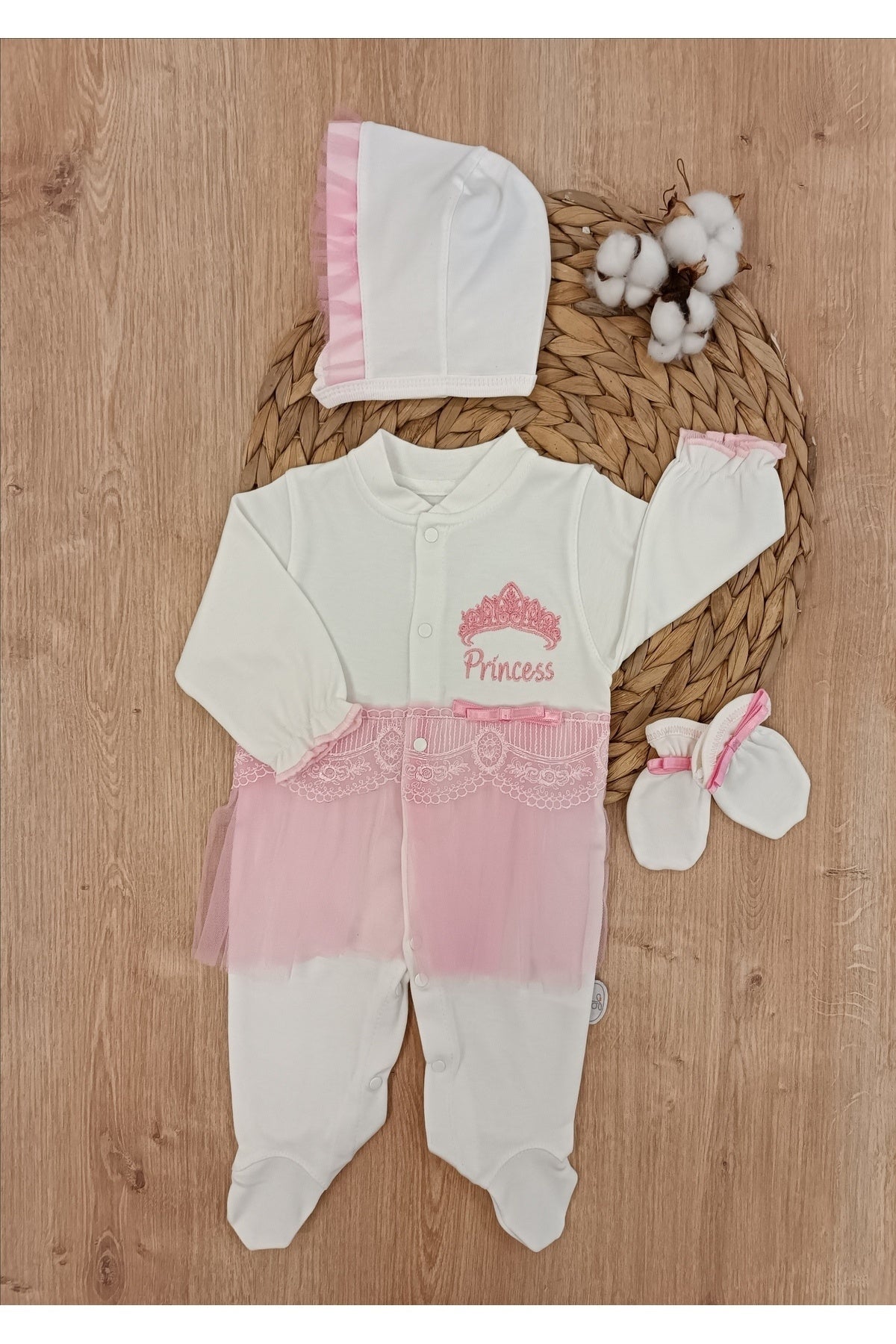 10’lu Kız Bebek Hastane Çıkışı Seti %100 Pamuklu Pembe Nakışlı