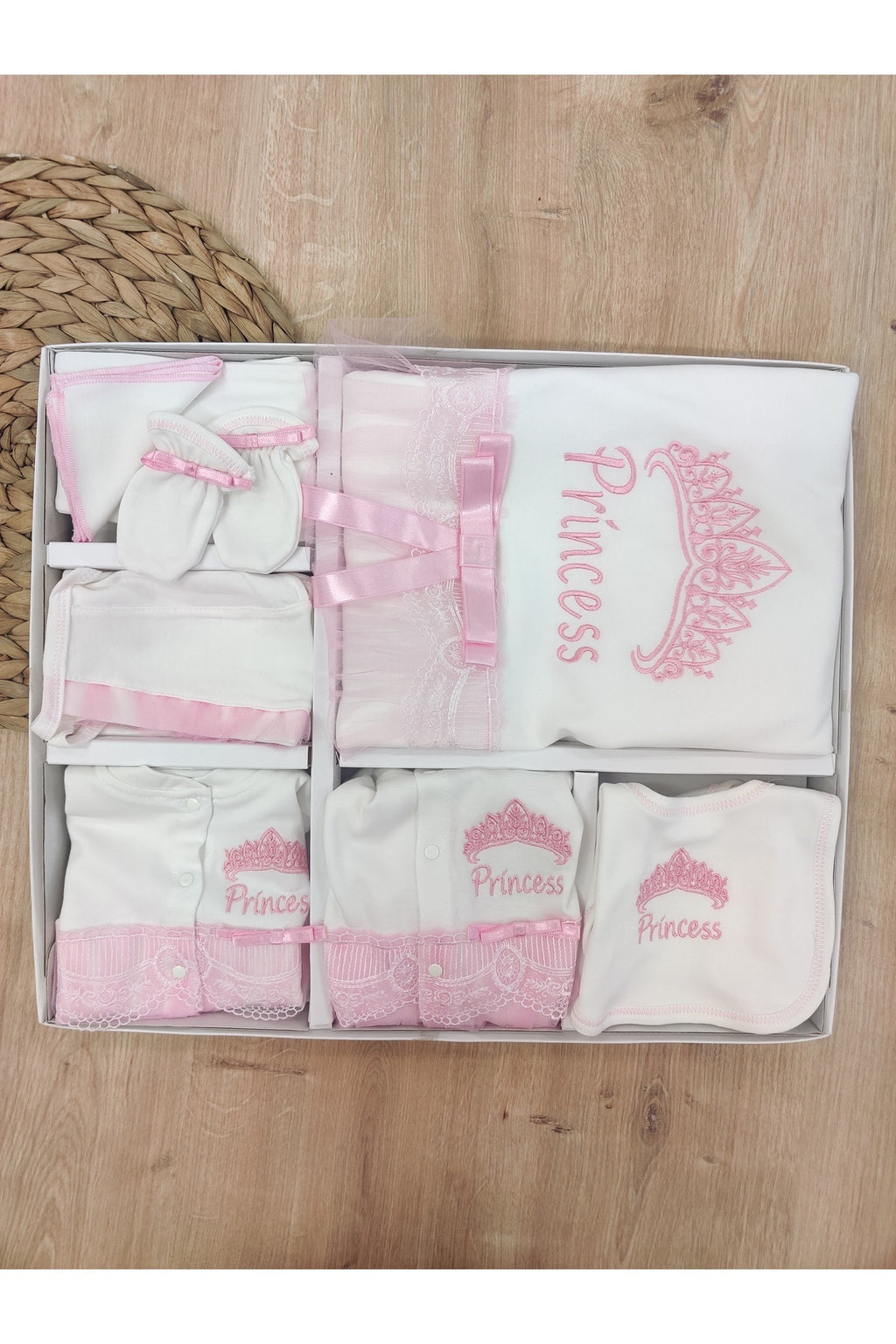 10’lu Kız Bebek Hastane Çıkışı Seti %100 Pamuklu Pembe Nakışlı