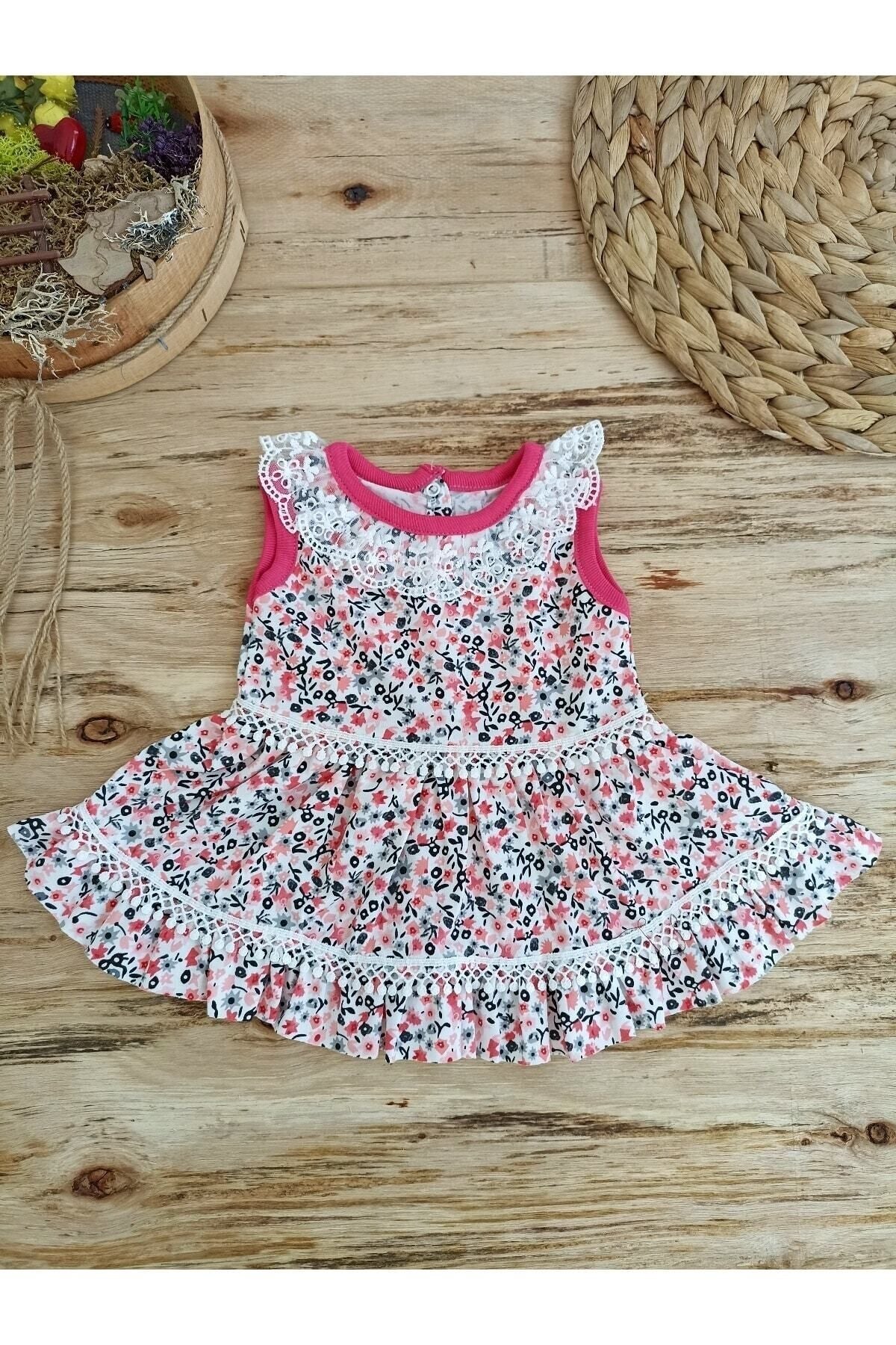 Kır Çiçeği Nar Kız Bebek Elbisesi Pamuklu Yazlık Şık Bebek Giyim Hediyelik Yenidoğan
