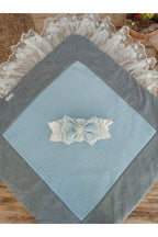 Mavi Triko Örgü Erkek Bebek Battaniyesi Kundak Kalın Şık Dantelli Yenidoğan Hastane Çıkışı Hediyelik