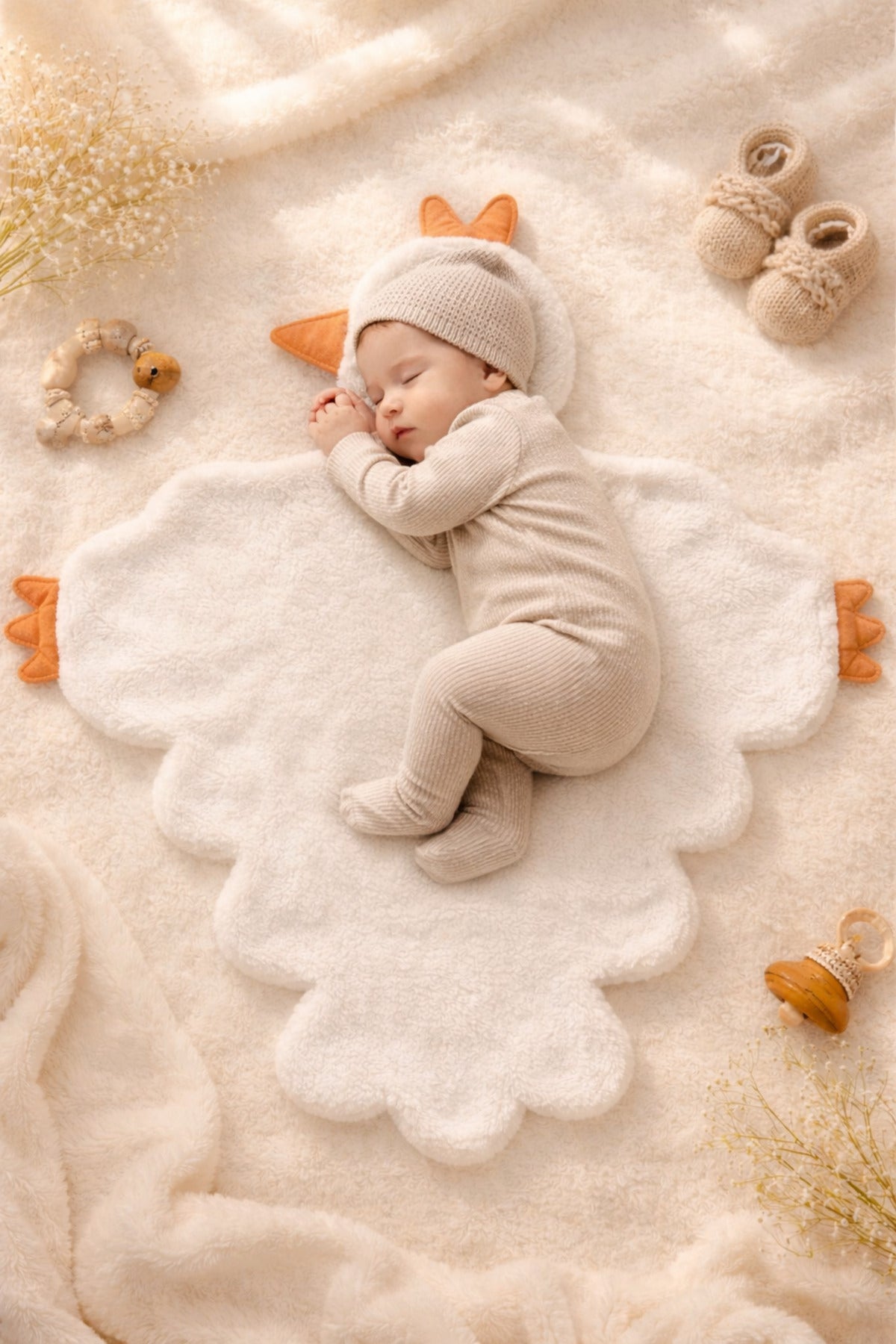 Anne Yumuşaklığında Wellsoft Peluş Bebek Battaniyesi 120x120 – Kışlık Kuzu Kumaş Minik Kuş Örtü